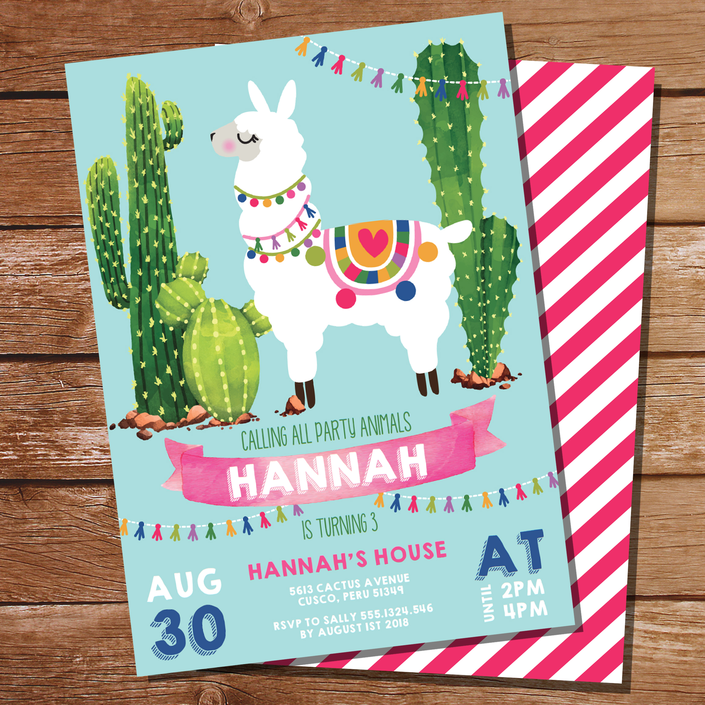 Llama Fiesta Birthday Thank You Card  Llama Alpaca Party EDITABLE TEMPLATE  Llama Printable Instant Download  ALP2