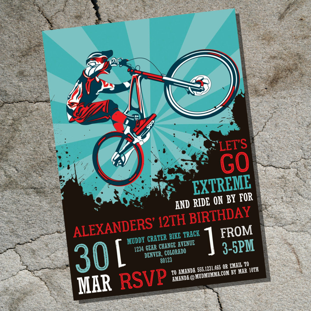 Personalised BMX Bike Boys Childrens Birthday Party Invitations x 12 envs H0071 