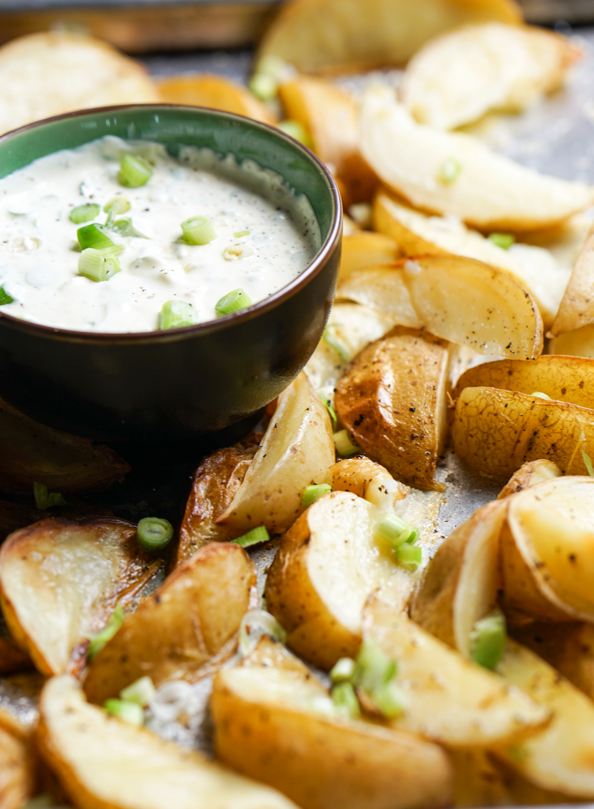 Potato Wedges with Spring Onion and Sour Cream Dip