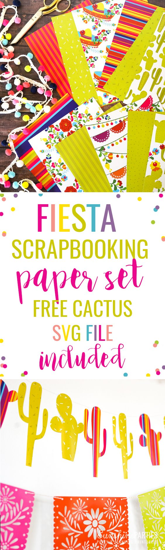 Fiesta Paper Scrapbooking Set and free SVG cactus garland template