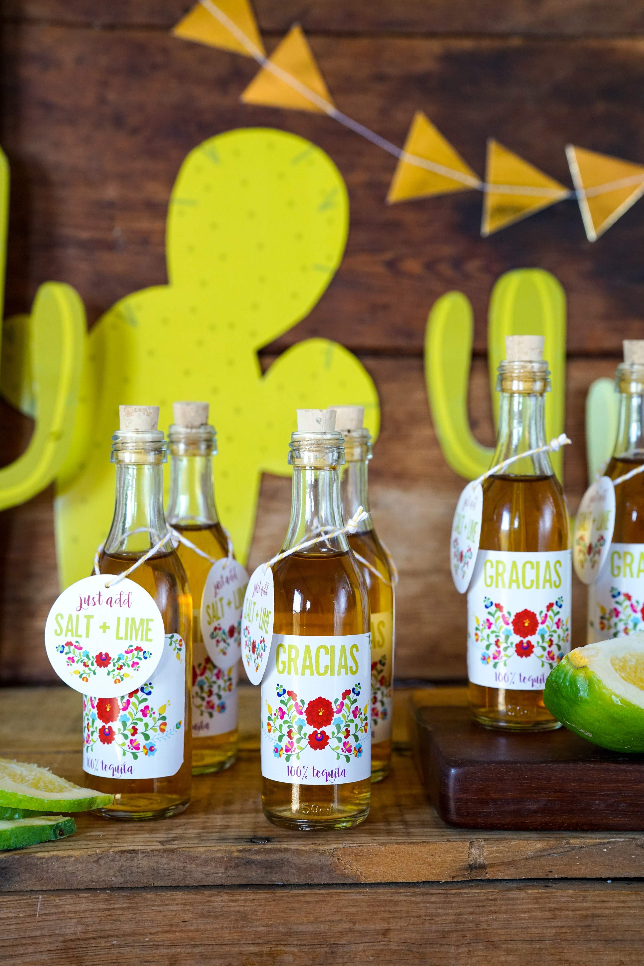 Fiesta Party Mini Tequila Bottle Favors with tags