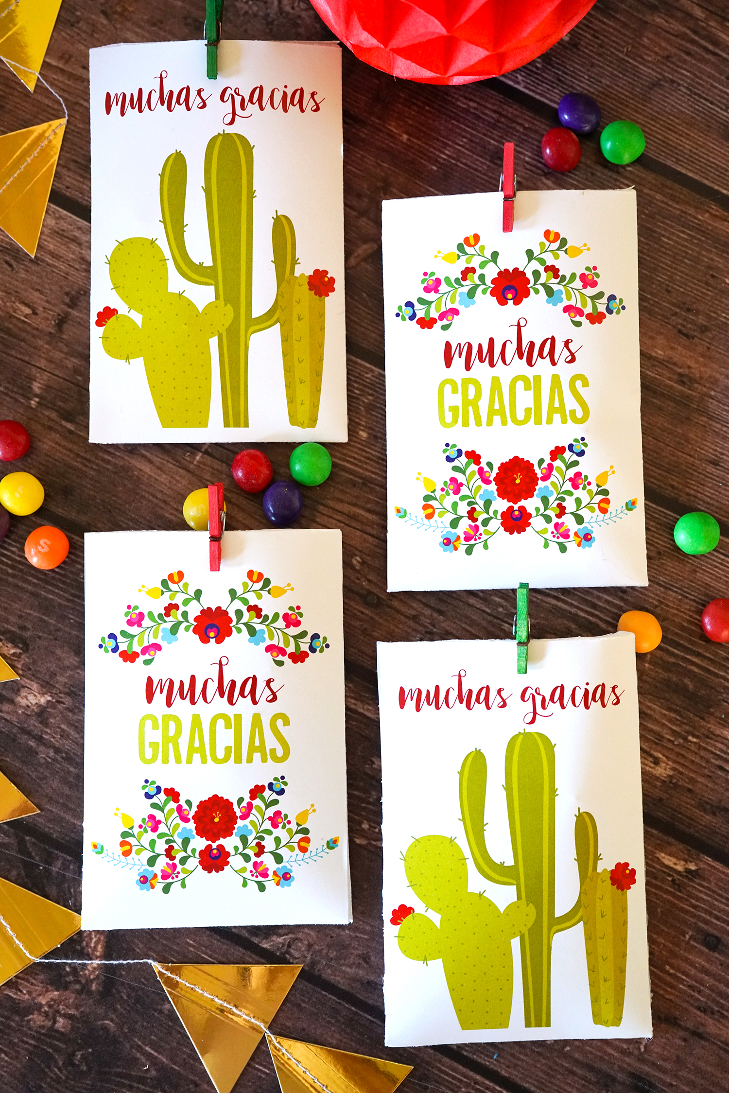 Fiesta Party Favor Treat Bags with floral and cactus designs