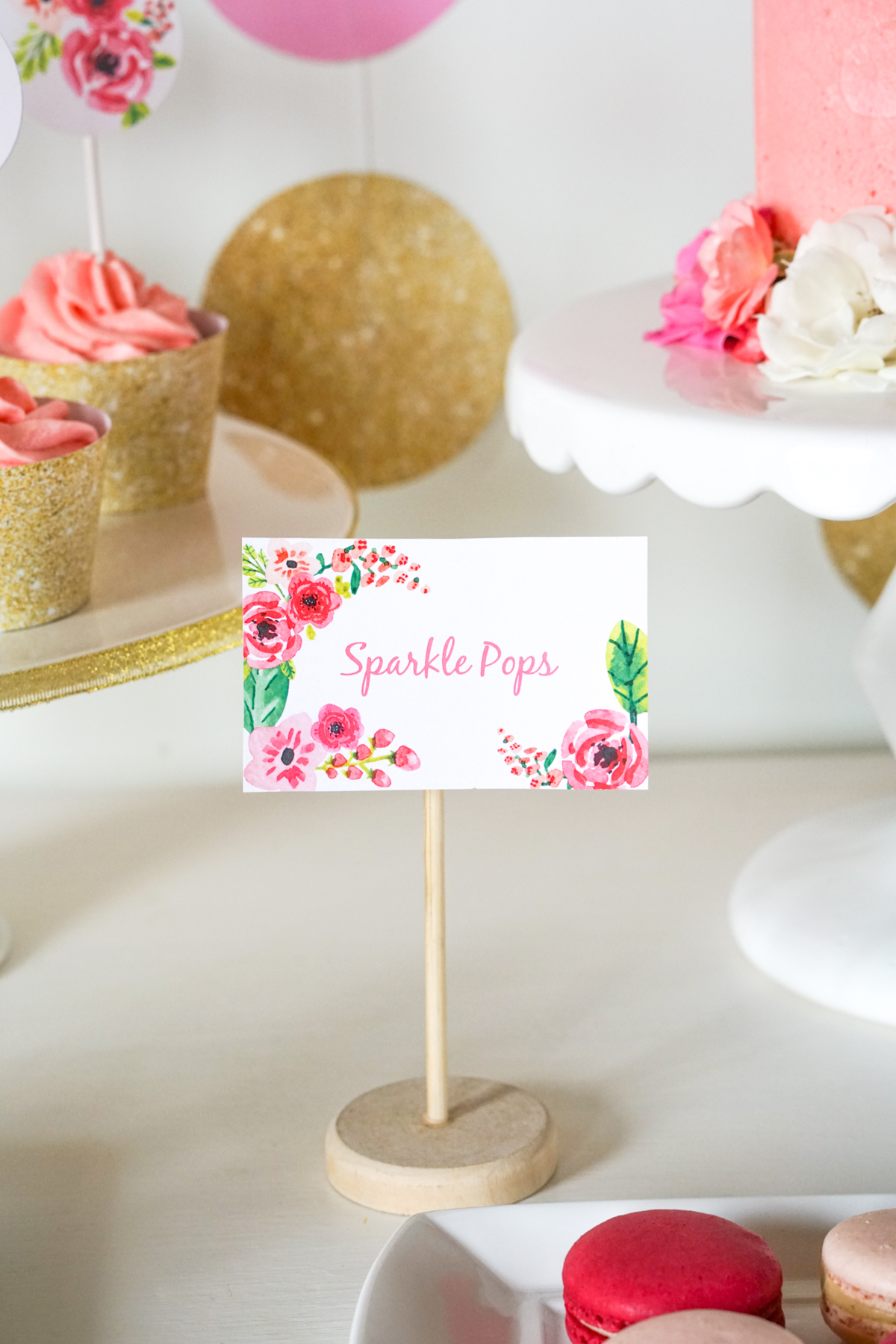 Half Birthday Food Labels with floral watercolor embellishments