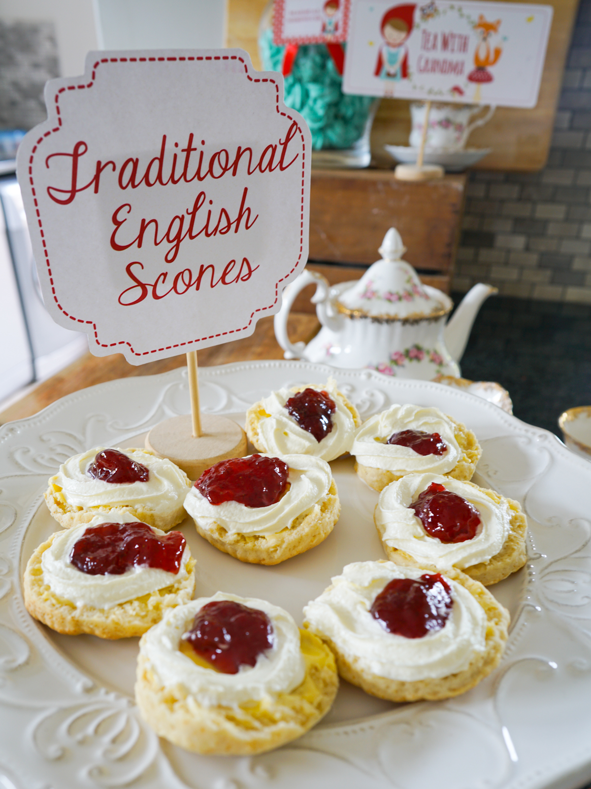 Little Red Riding Hood Party Food Ideas of scones with cream and jam