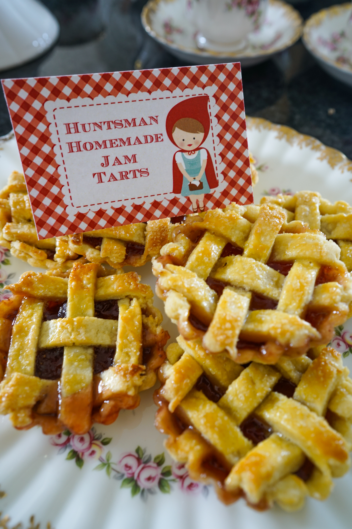 Little Red Riding Hood Party Food Ideas of Jam Tarts with lattice pastry design on top