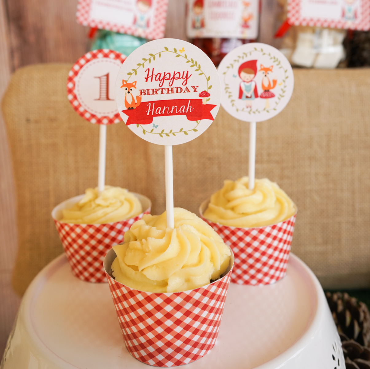 Little Red Riding Hood Party Cupcake Toppers with red gingham Cupcake Wrappers