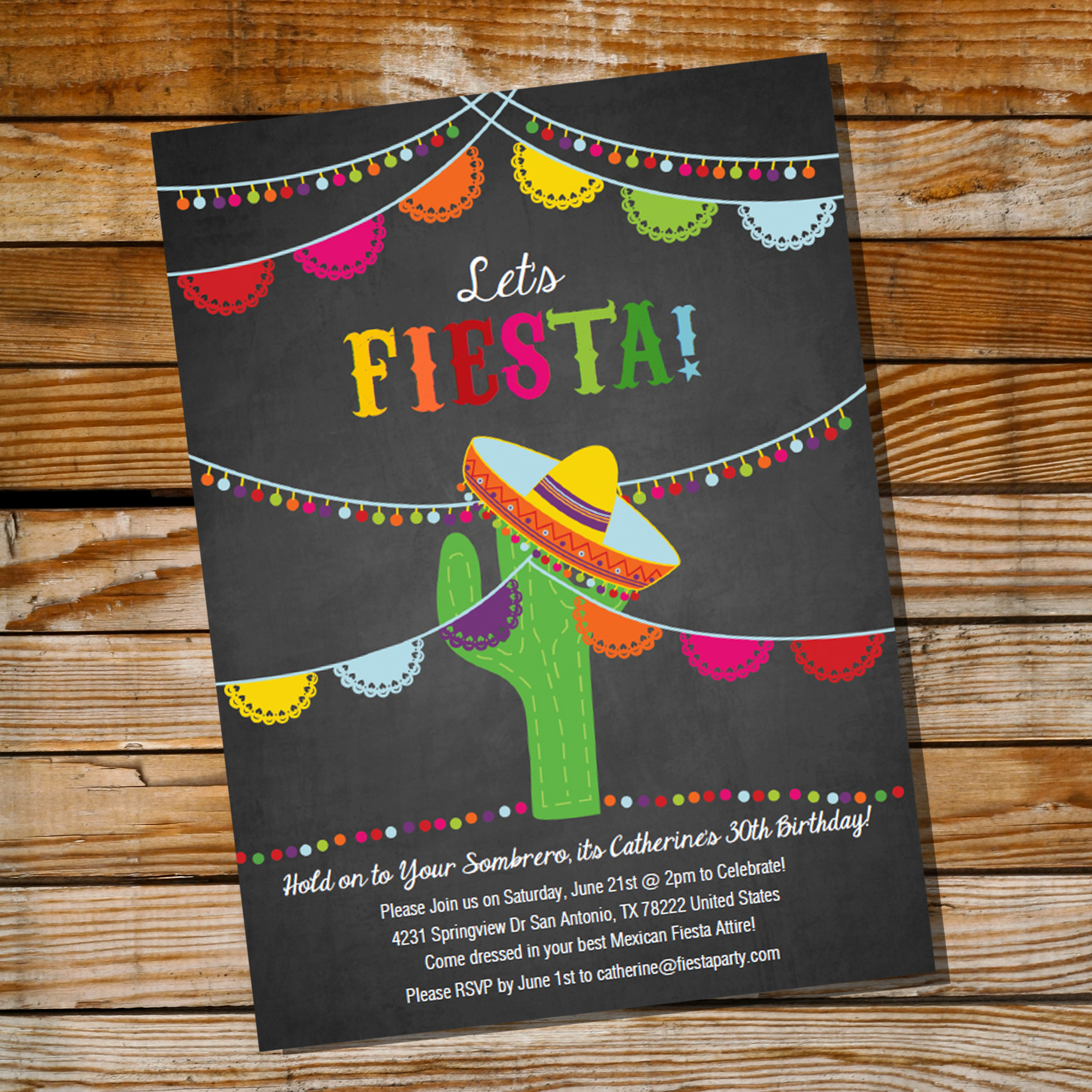 Mexican Fiesta Chalkboard Editable Birthday Party Invitation