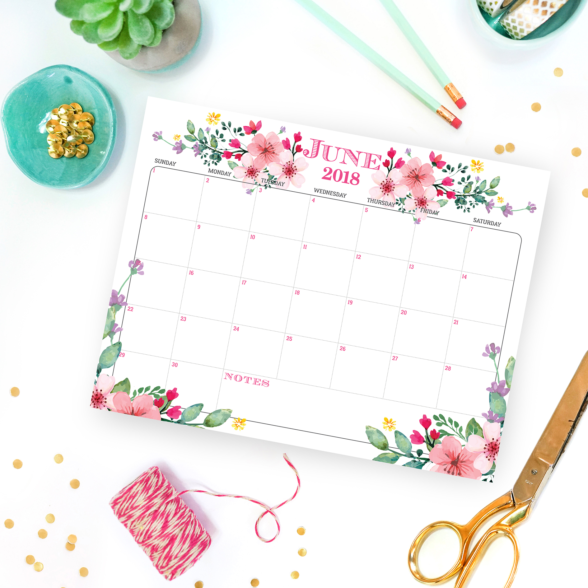 Free June Calendar and Screensaver Instant Download