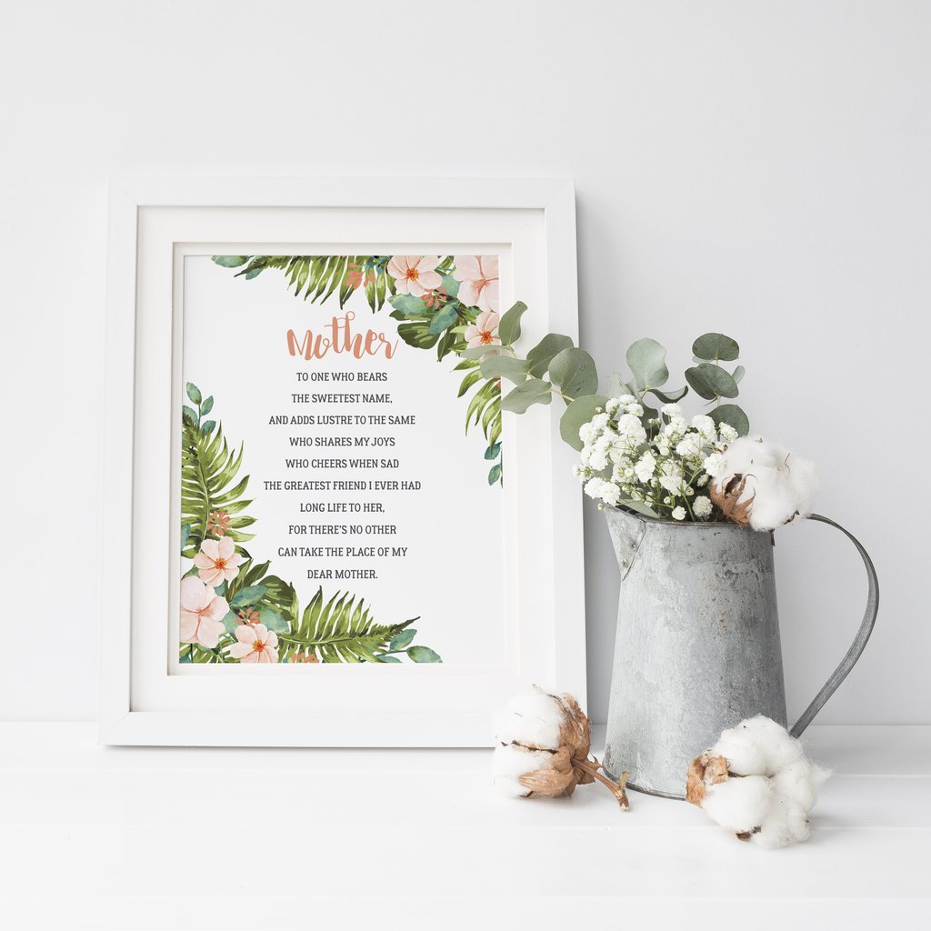 Beautiful, printable Mothers Day poem to frame for Mom