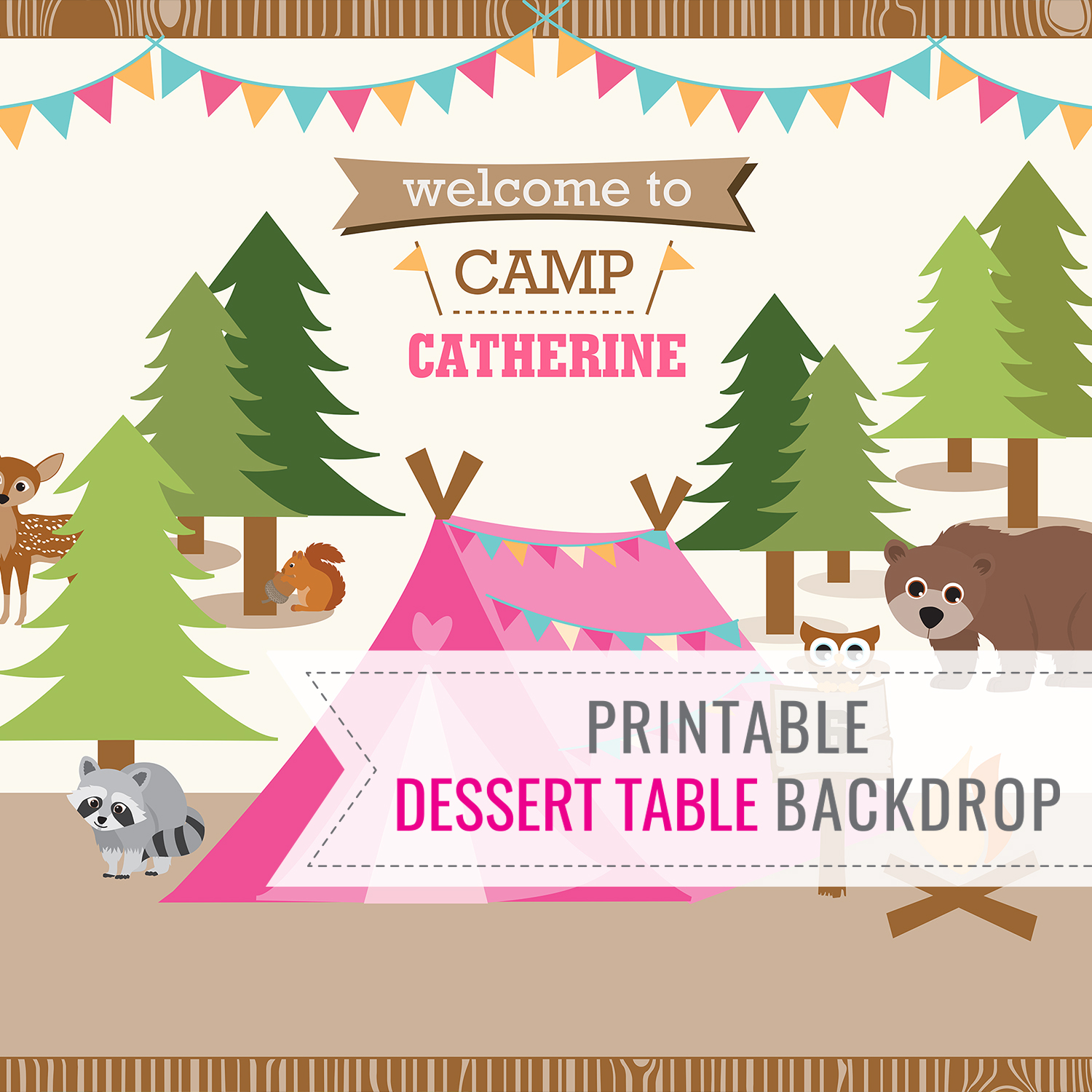 Girls Camping Tent Party Editable printables