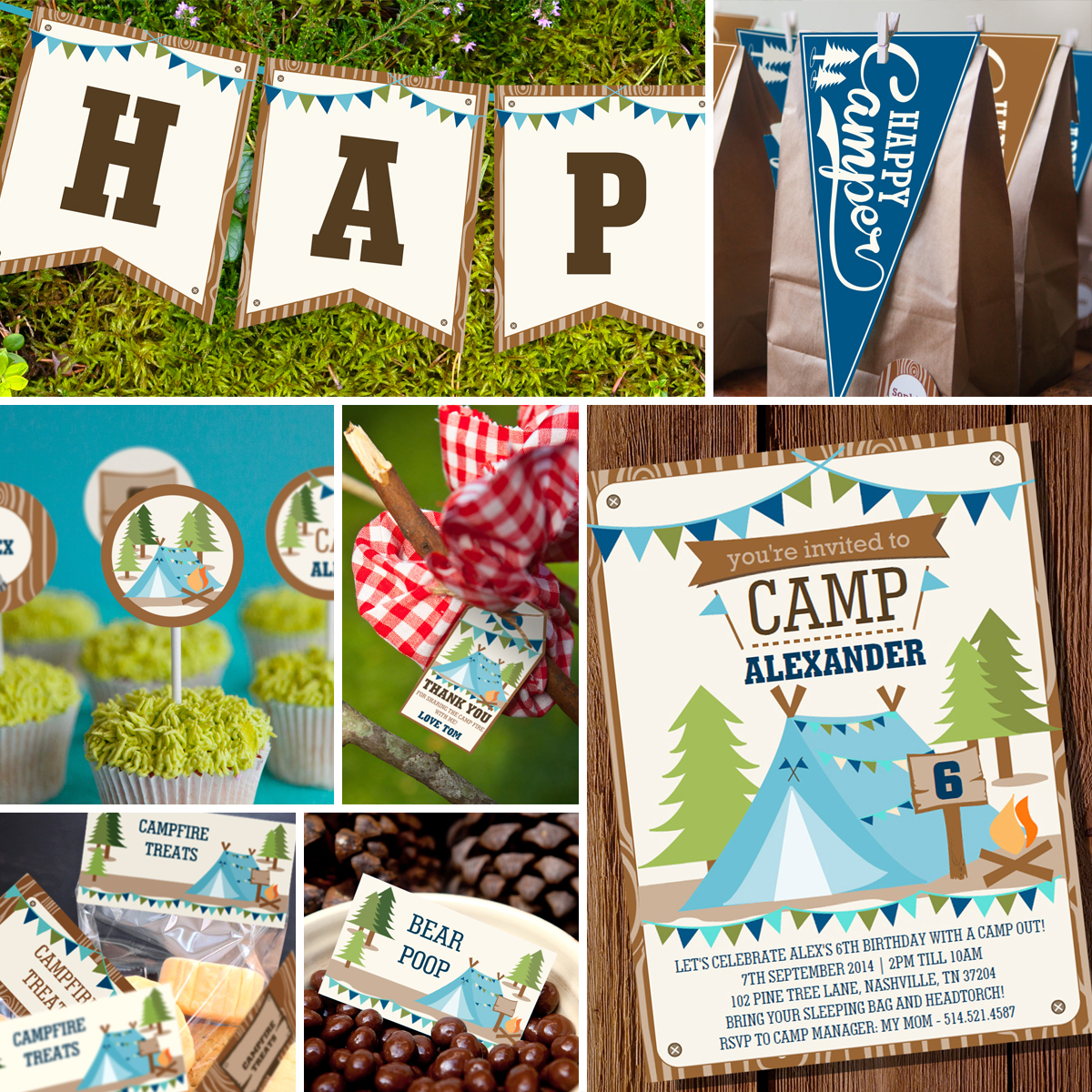 Boys Camping Tent Party Editable printables