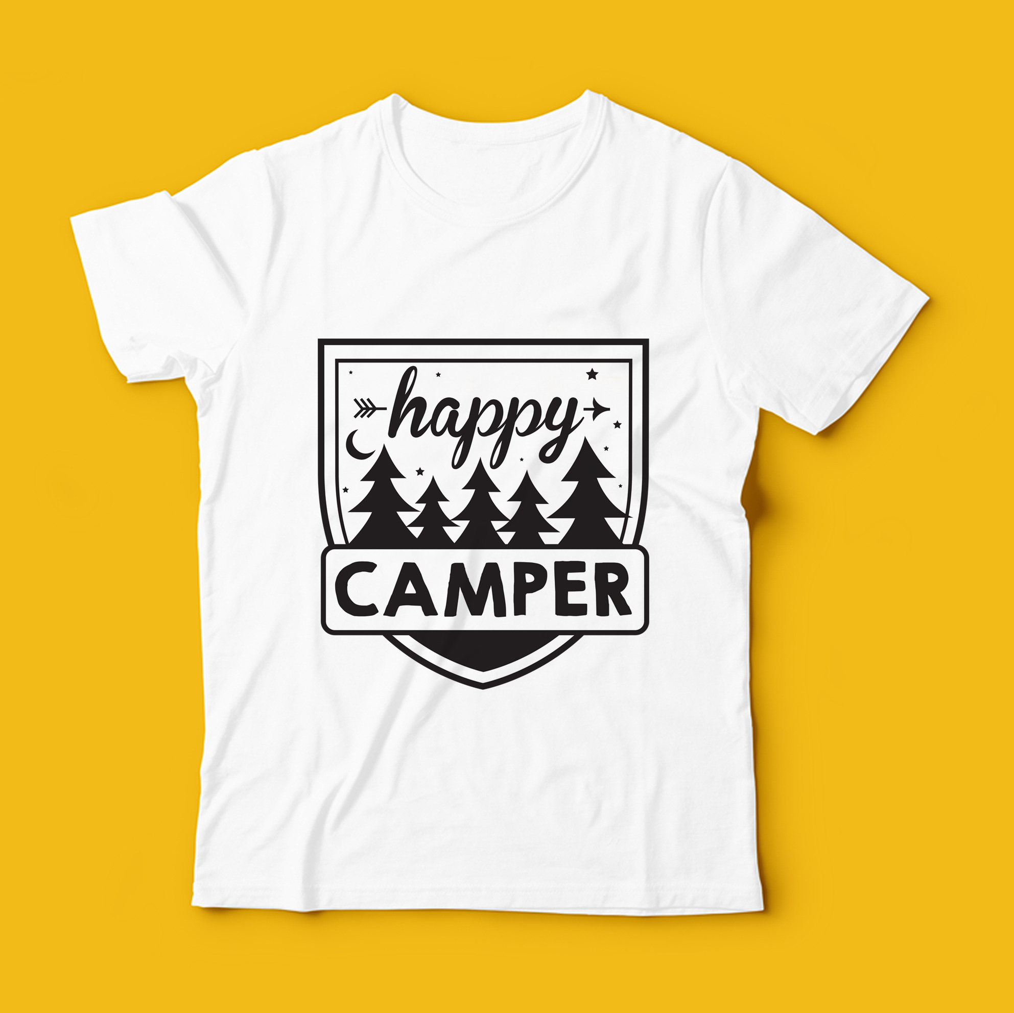 Download Happy Camper T-shirt, mug and tote bag design for SVG cutout template