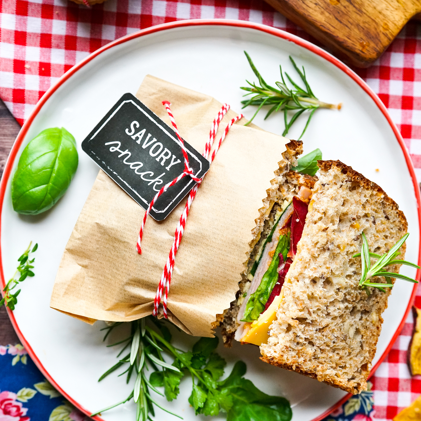 Create a perfect picnic with chalkboard food labels and red and white check details