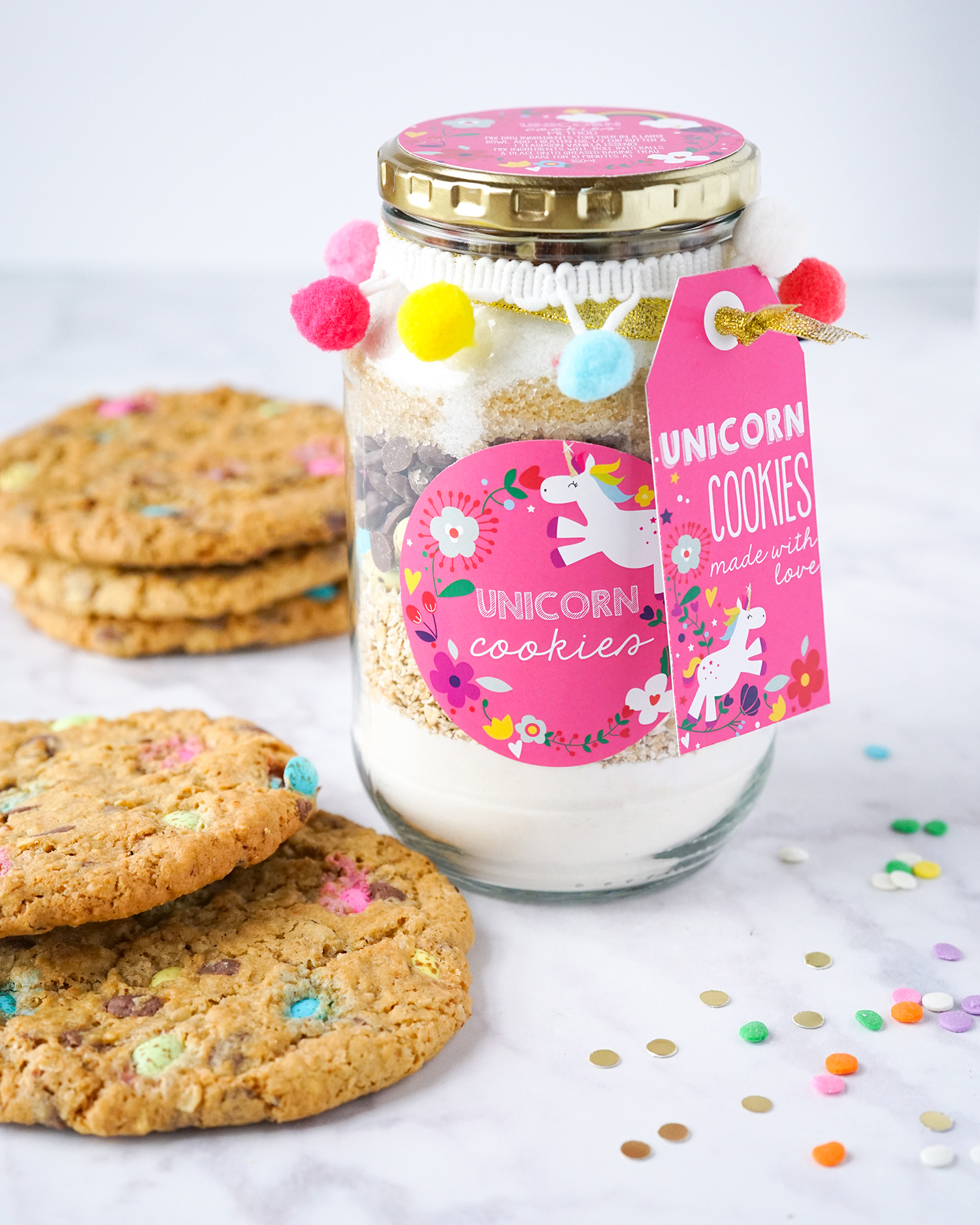 Unicorn Cookies in a Jar recipe and Labels