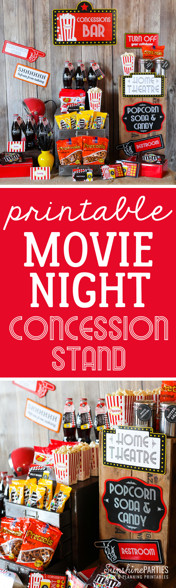 A movie night is the BEST fun - whether its teens, movie buffs or just a good night in with the besties, this vintage-inspired movie ocncession stand is THE cutest movie night one-stop-shop yo can imagine! The editable, downloadable printables make it absolutely awesome, and they are yours right here! y