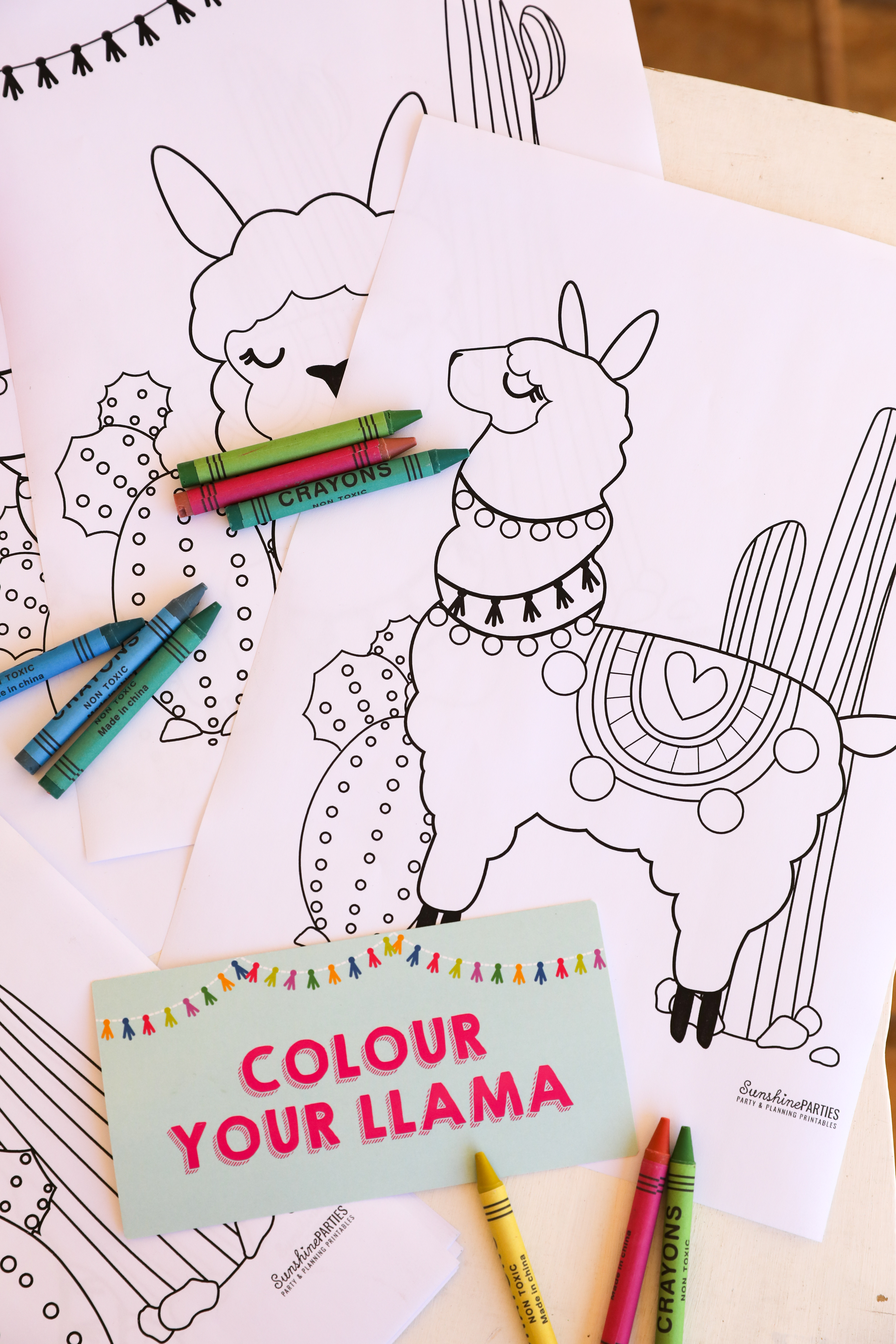 Llama Party Printables Coloring activity page