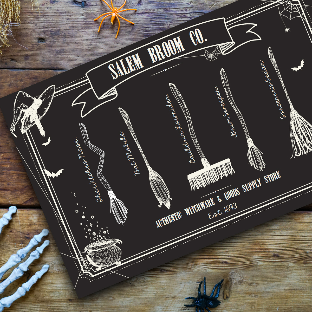 Fabulous witch's broom poster decor for Halloween!