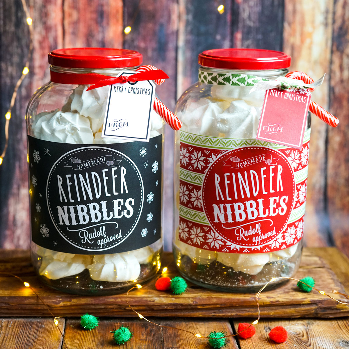 Free Reindeer Nibbles Cookie Jar Labels in Red and Chalkboard