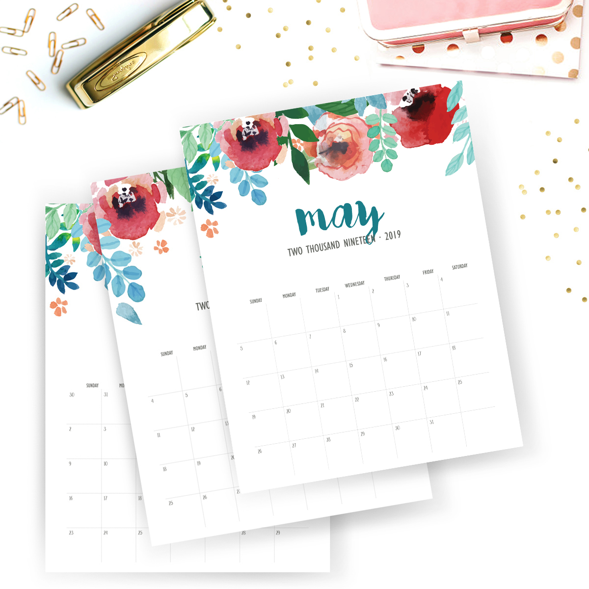 Gorgeous, printable 2019 calendars - one page per month - Instant download