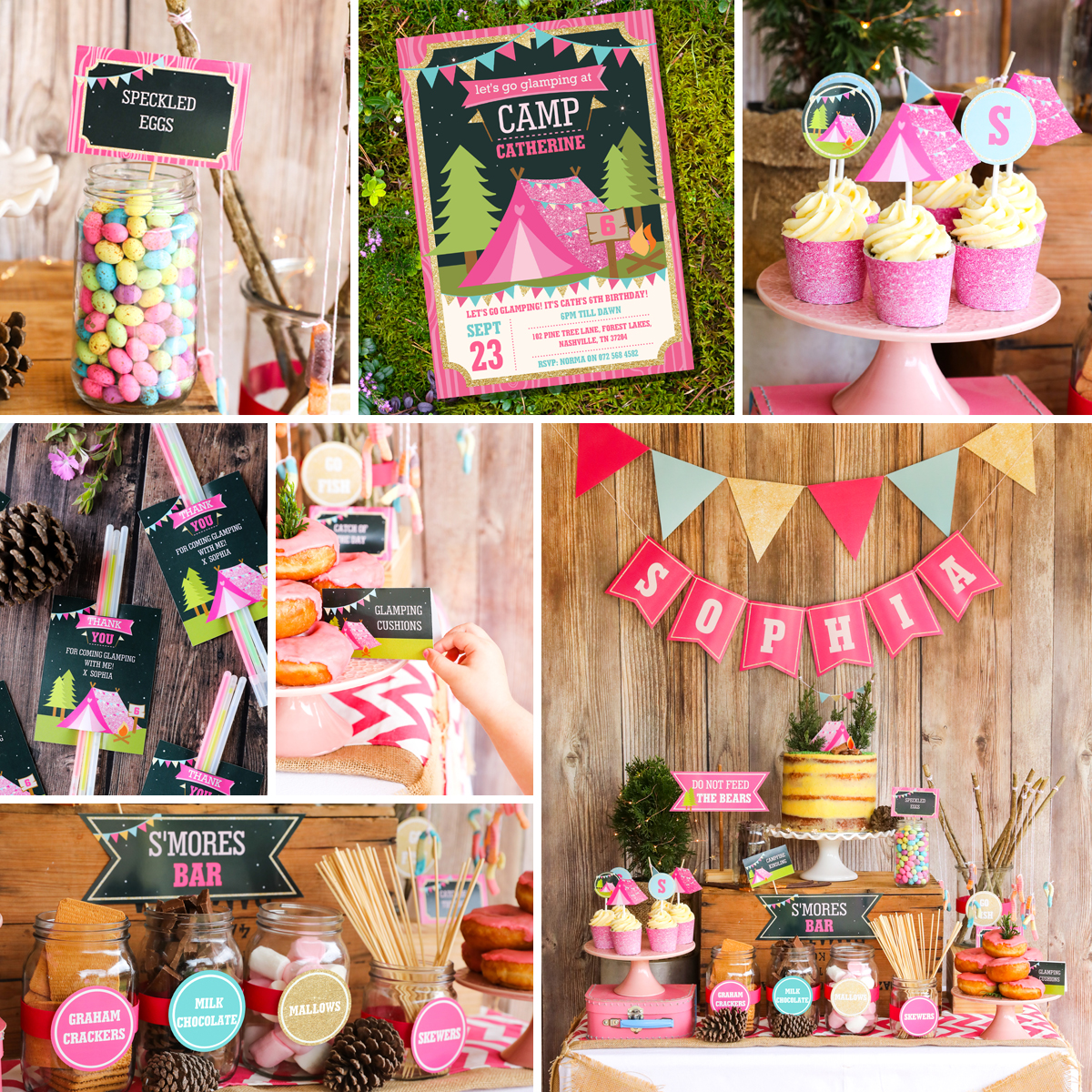 Glamping party printables for girls