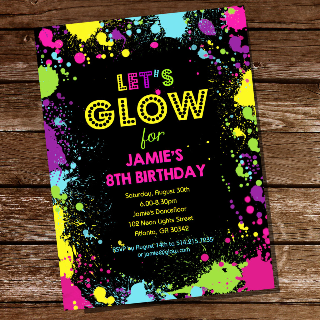 Glow party editable invitation - tween party ideas!