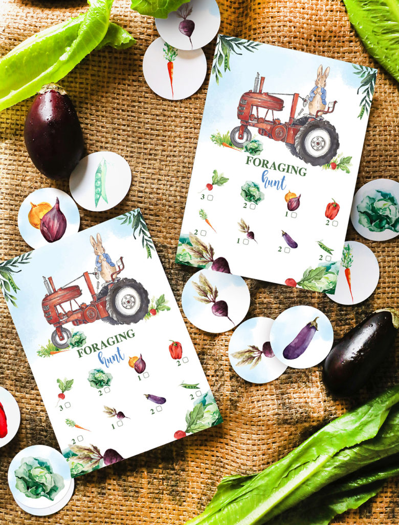 FREE Peter Rabbit Party Printable Party Game - foraging and hunt at the party for Mr McGregor's vegetables!