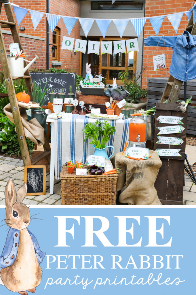 AMAZING FREE Peter Rabbit Party Printables set - editable Peter Rabbit invitations, Peter Rabbit Banners, Peter Rabbit Party Decor - all an instant download, edit and print and all for FREE!