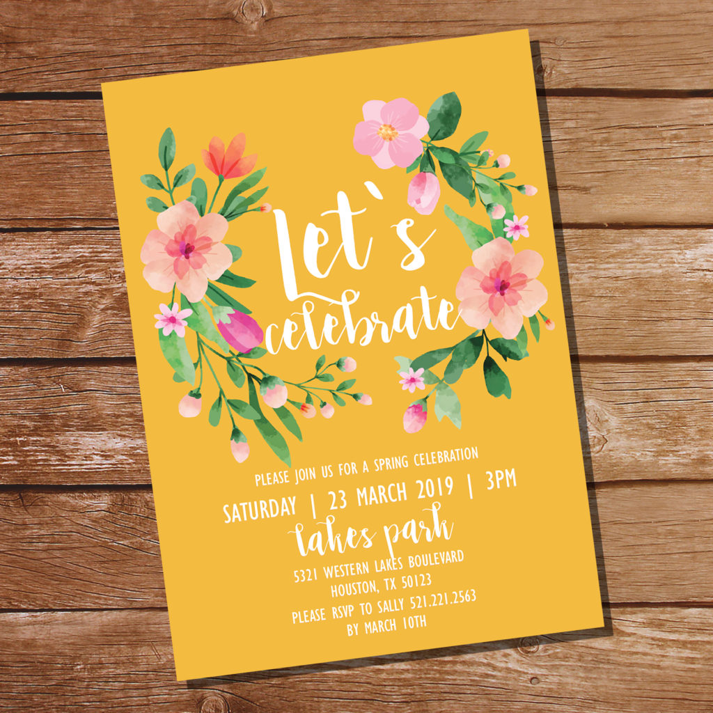 Fresh, fun and modern Spring party invitation - celebrate the promise of good times with this gorgeous, editable invitation - just download, edit using Adobe (include all your own party details) and print at home or at your local print shop!