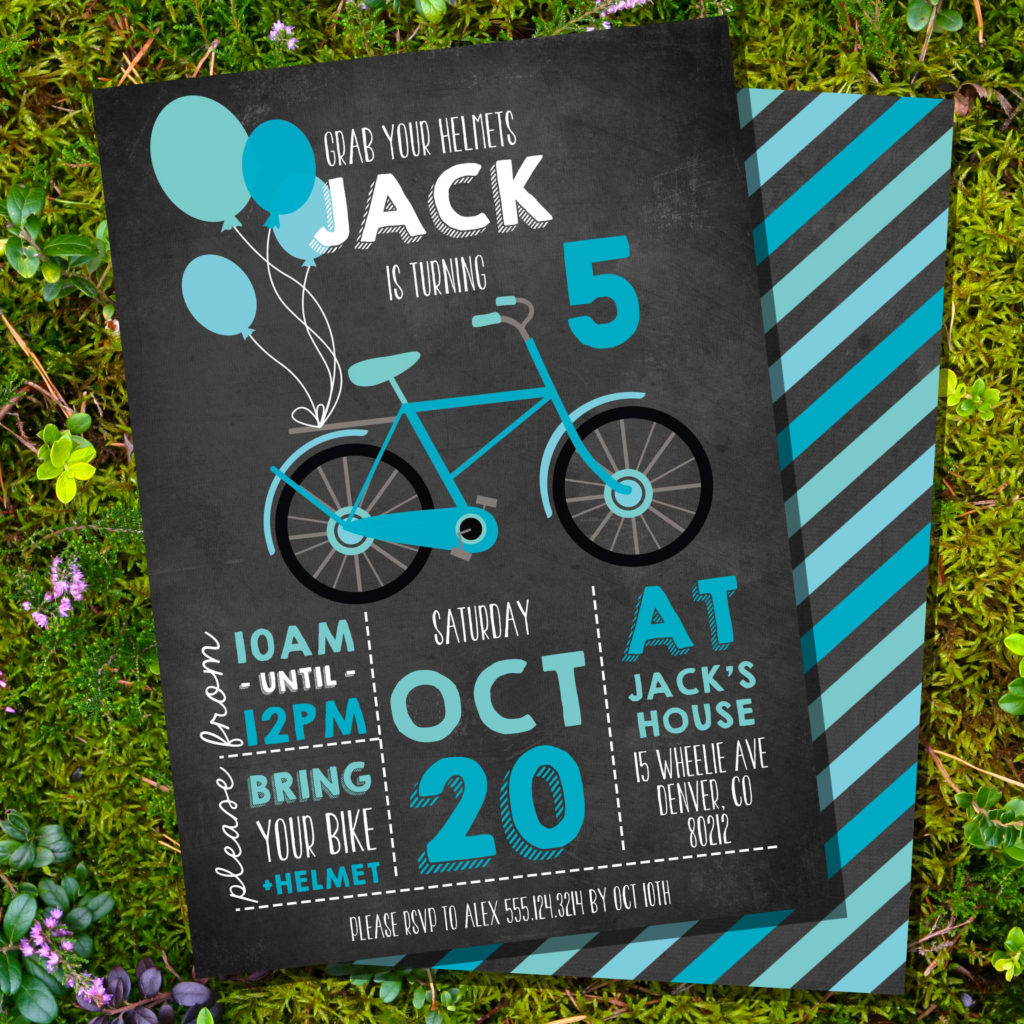 Spin your bike mad kid's wheels with a cool bicycle party invitation!
