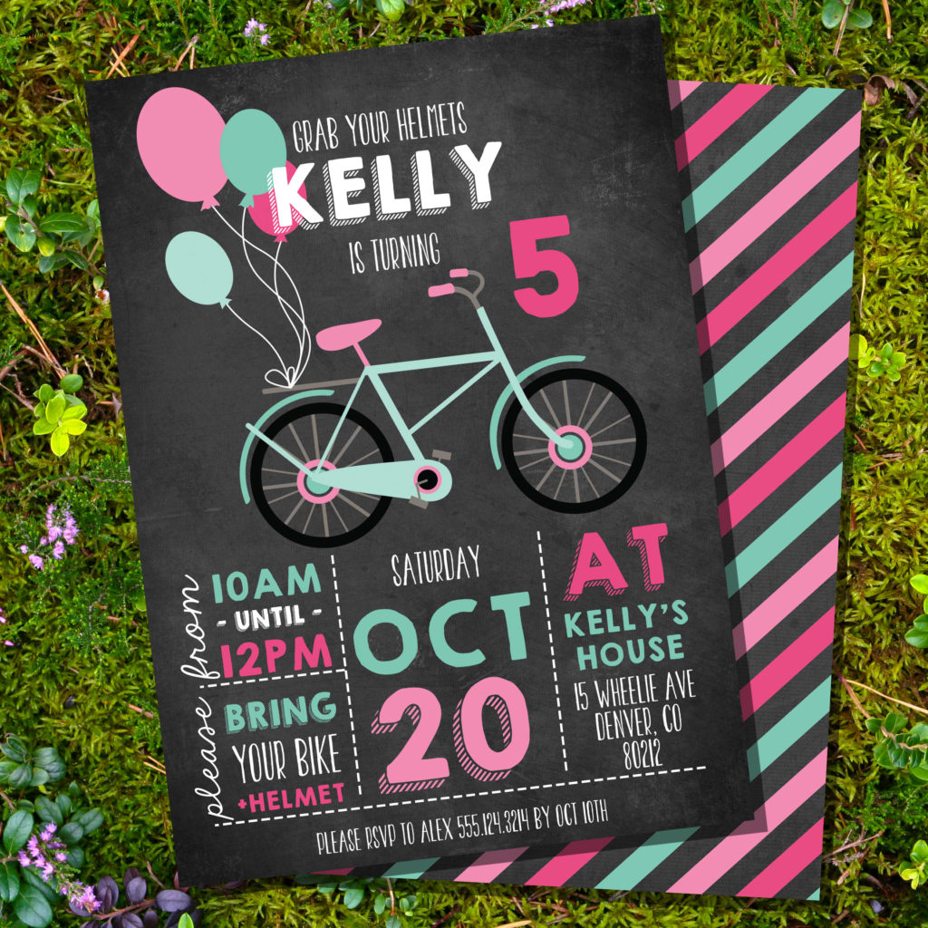 Spin your bike mad kid's wheels with a cool bicycle party invitation!