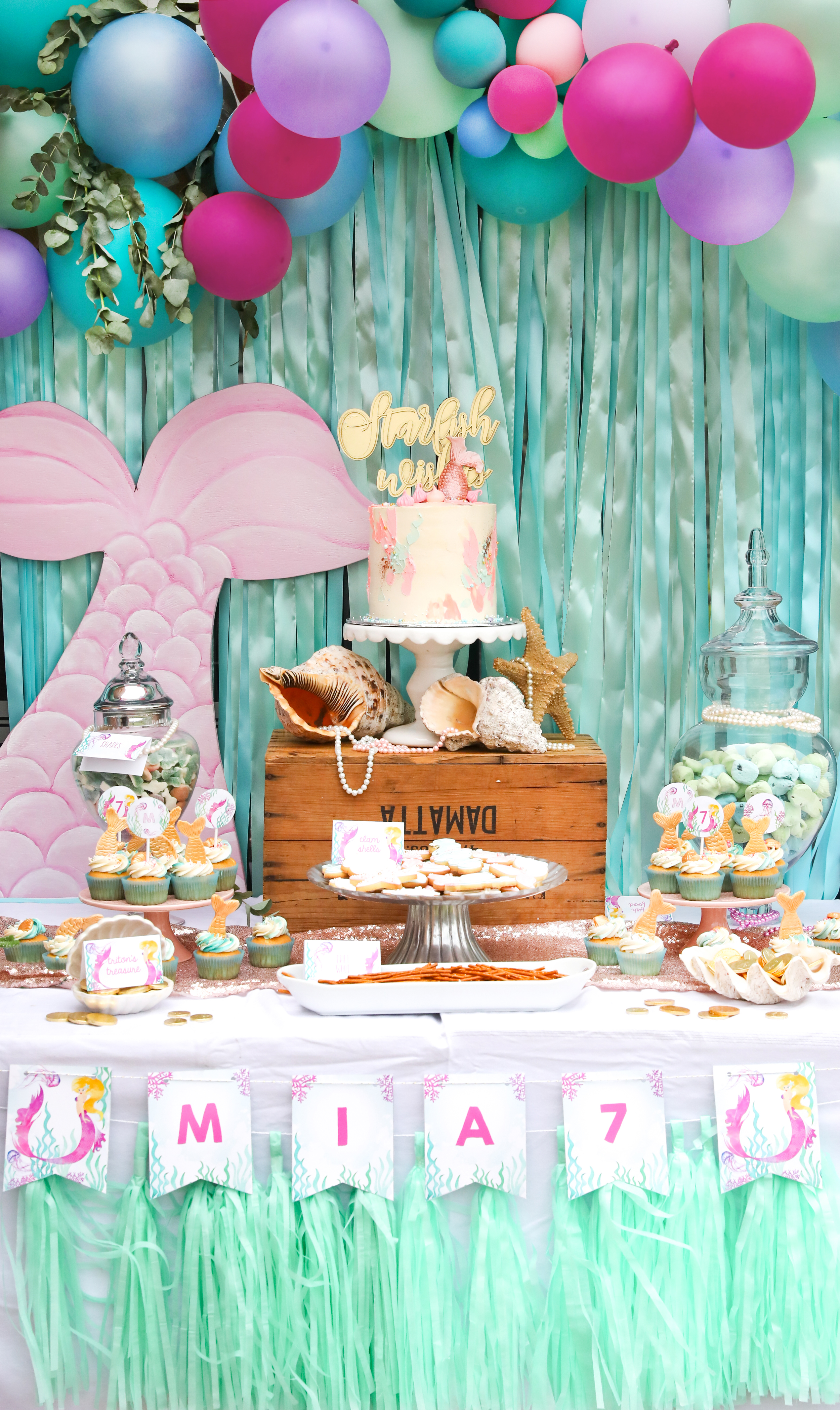 The prettiest pink and teal watercolor Mermaid party set - instant download, edit and print!