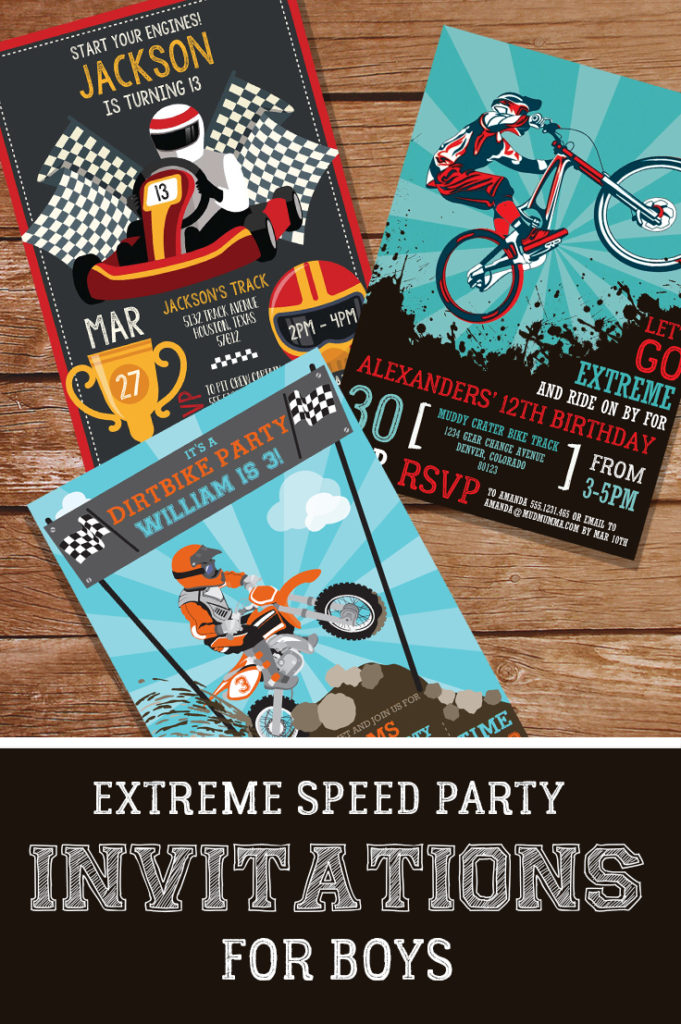 Editable, Printable Dirt Bike, Go Kart and BMX Party Invitations for boys