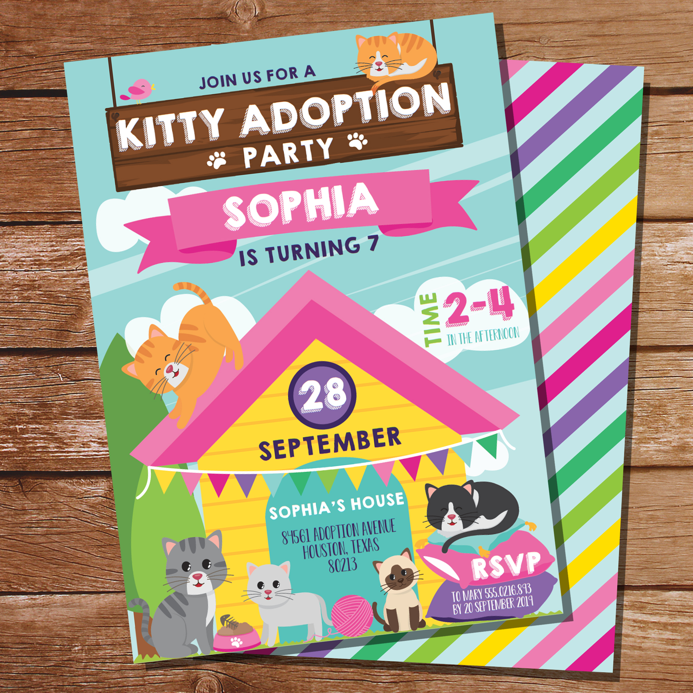 Super cute Kitty Adoption Party Invitation - Just download edit and print!