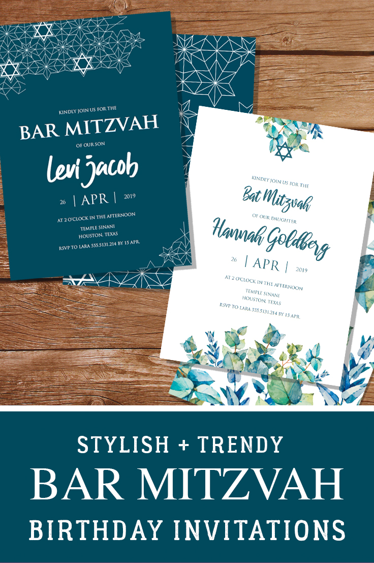 Stylish and trendy, editable Barmitzvah and Batmitzvah invitations.