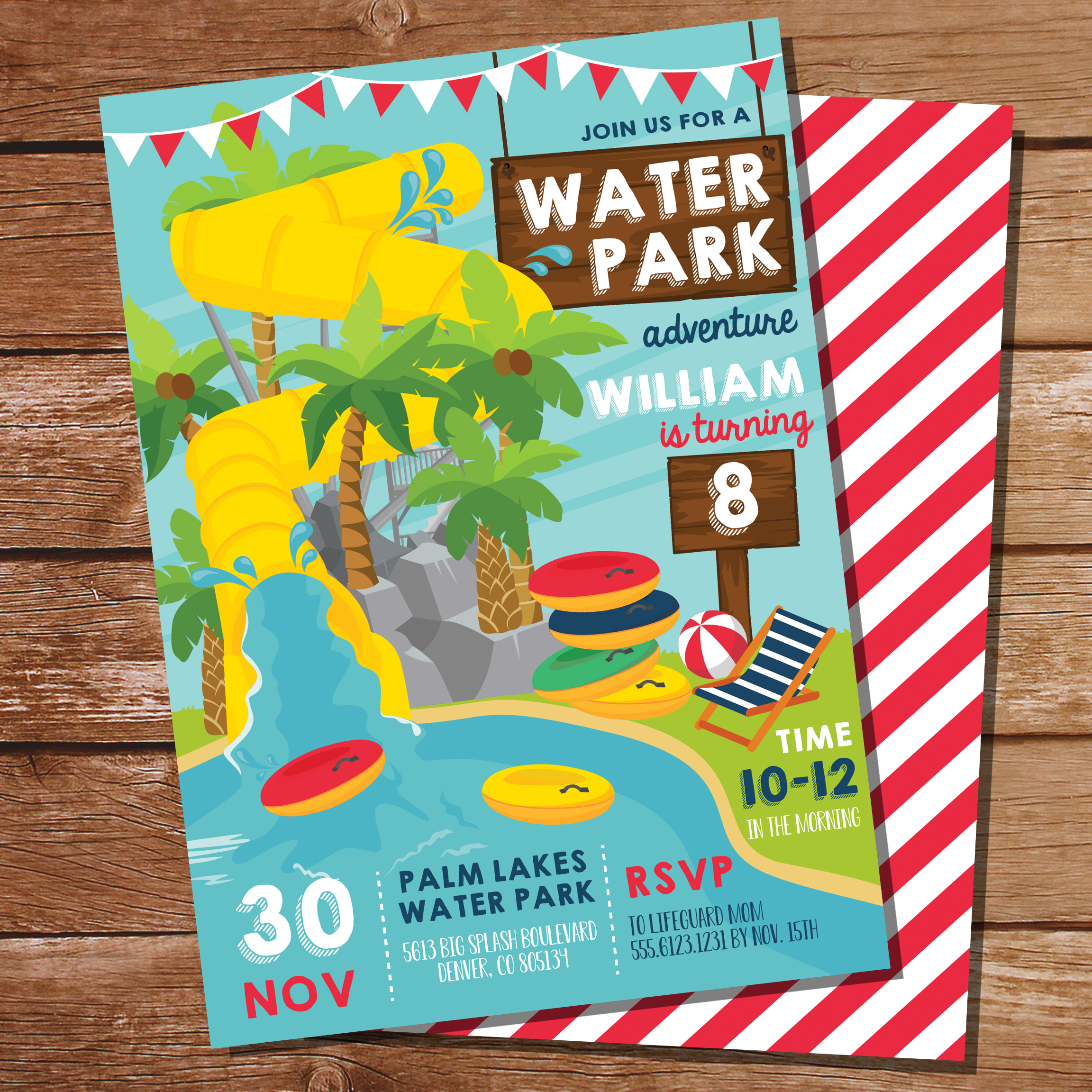Waterpark Party Editable Invitation