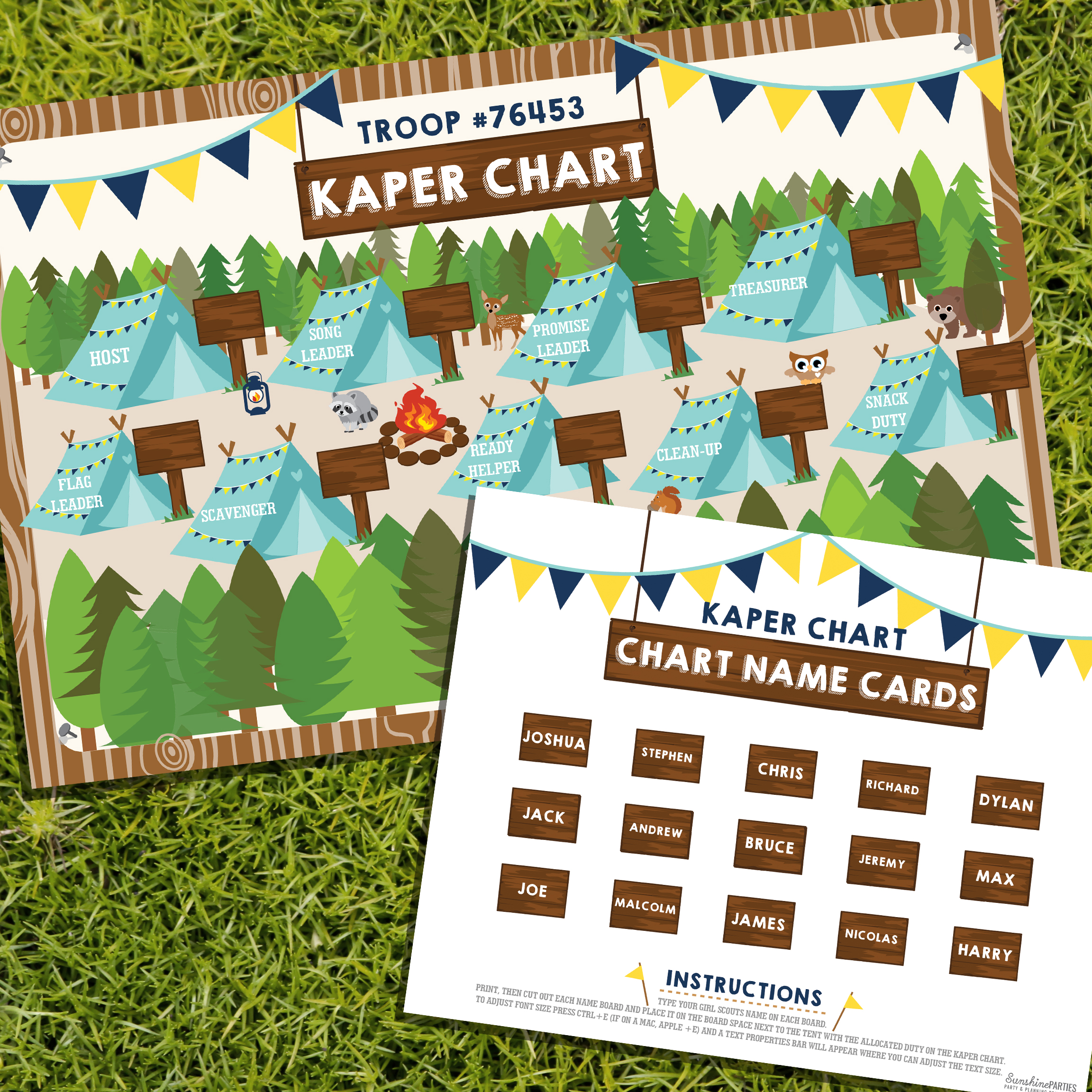Get your boy scout or cubs kaper chart and name cards - editable and printable! 