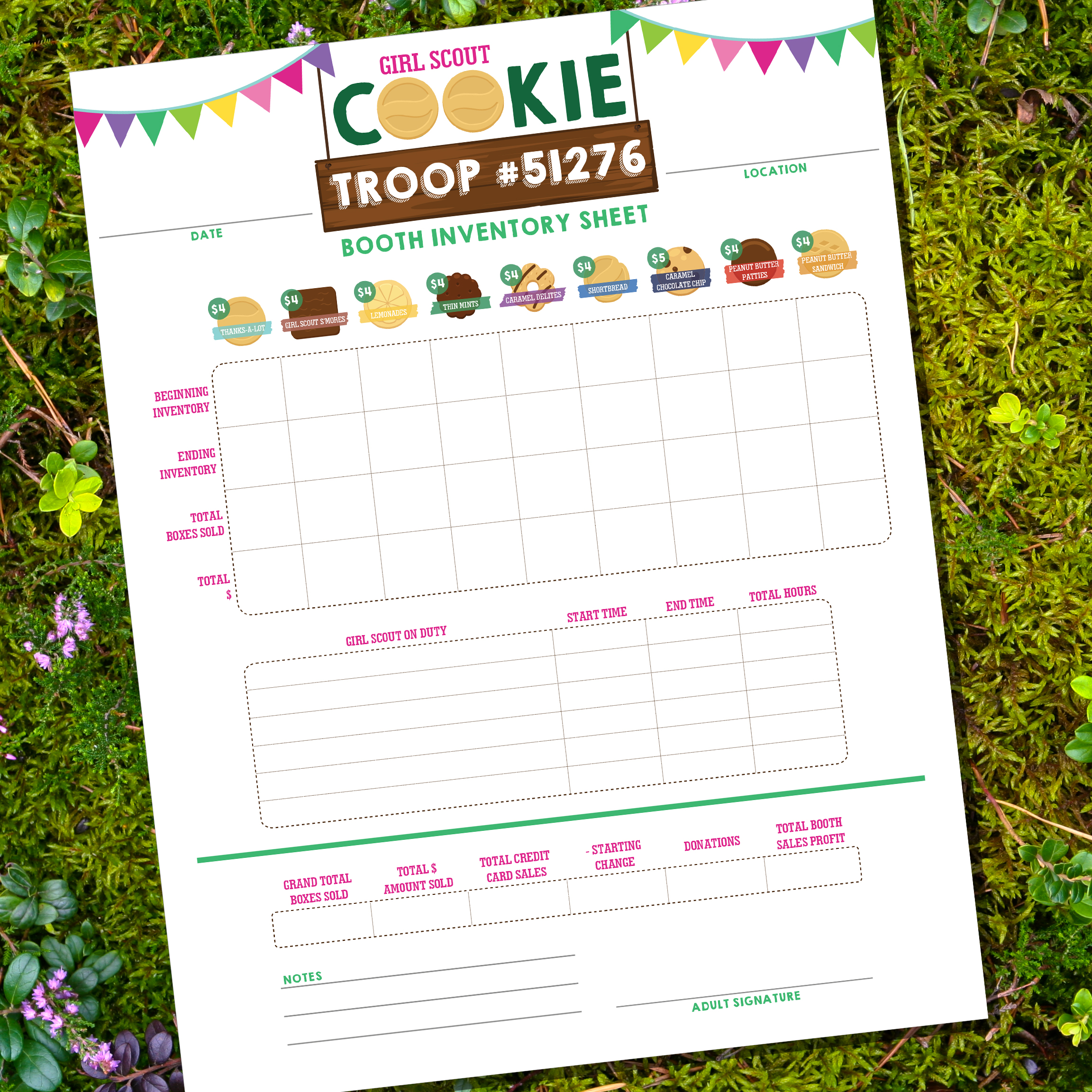 Girl Scout Cookie Inventory Sheet