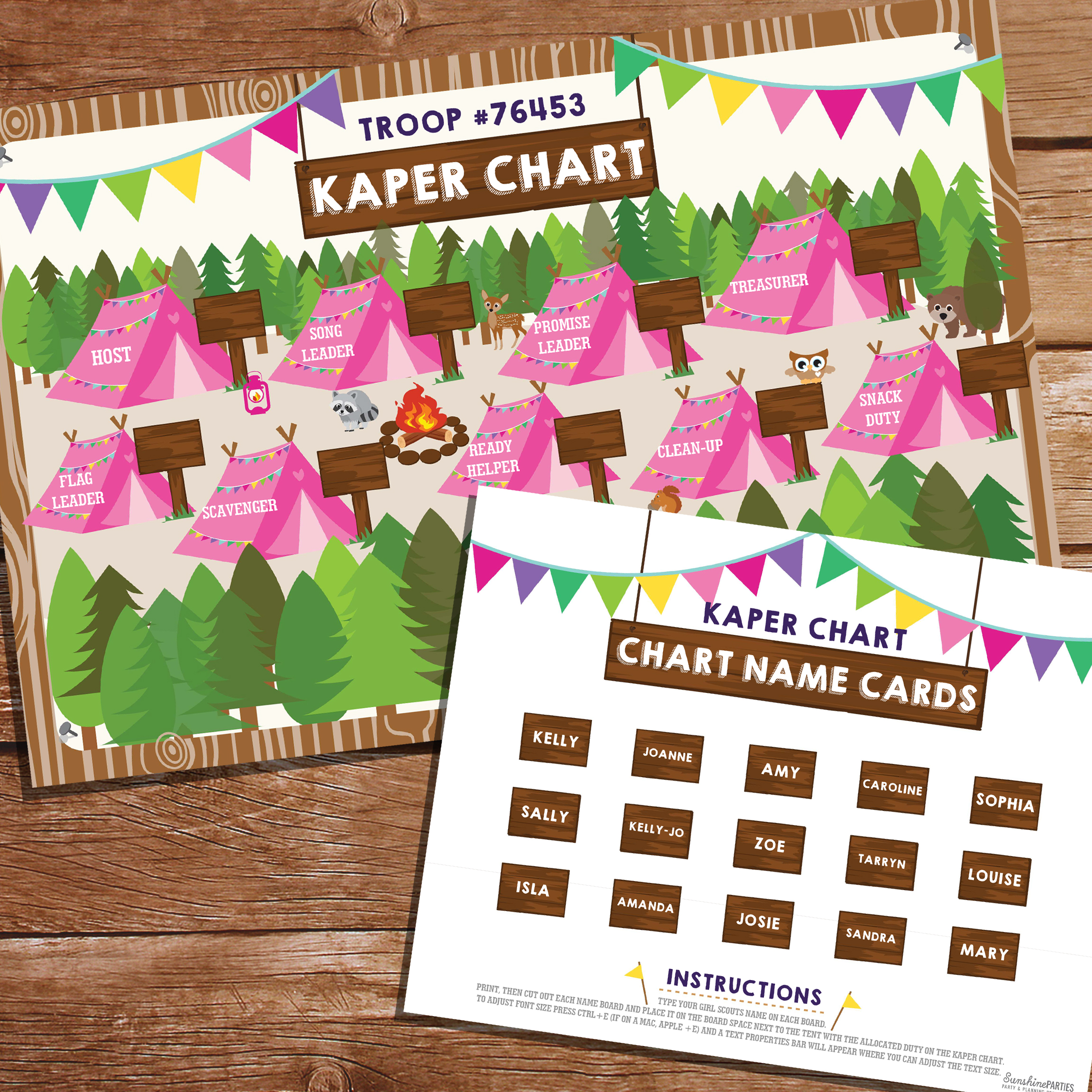 Get your girl scout or brownies kaper chart and name cards - editable and printable! 
