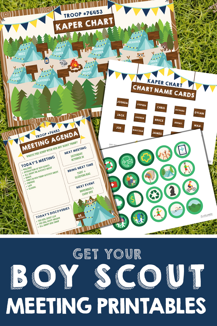 Calling all troop leaders - get awesome boy and girls scout, cubs and brownies kaper charts and name cards, meeting agendas and pin badges for your troop!