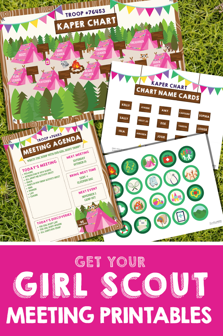 Calling all troop leaders - get awesome boy and girls scout, cubs and brownies kaper charts and name cards, meeting agendas and pin badges for your troop