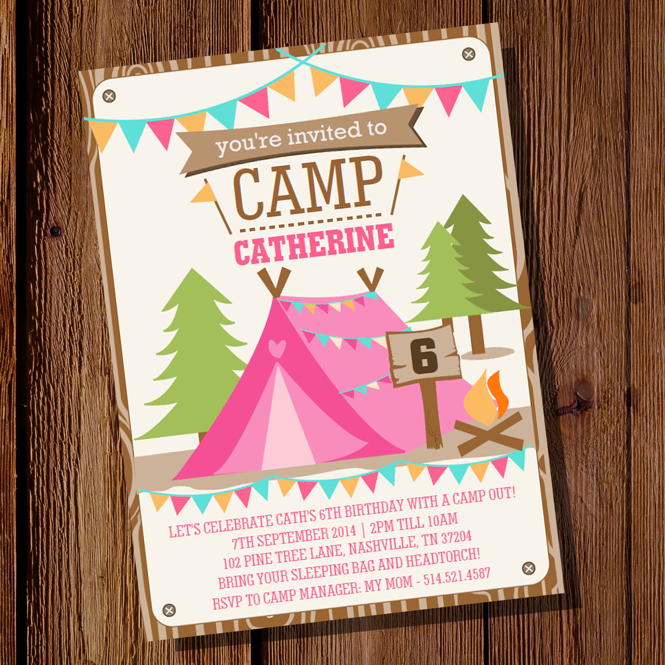 backyard camping slumber party invitation