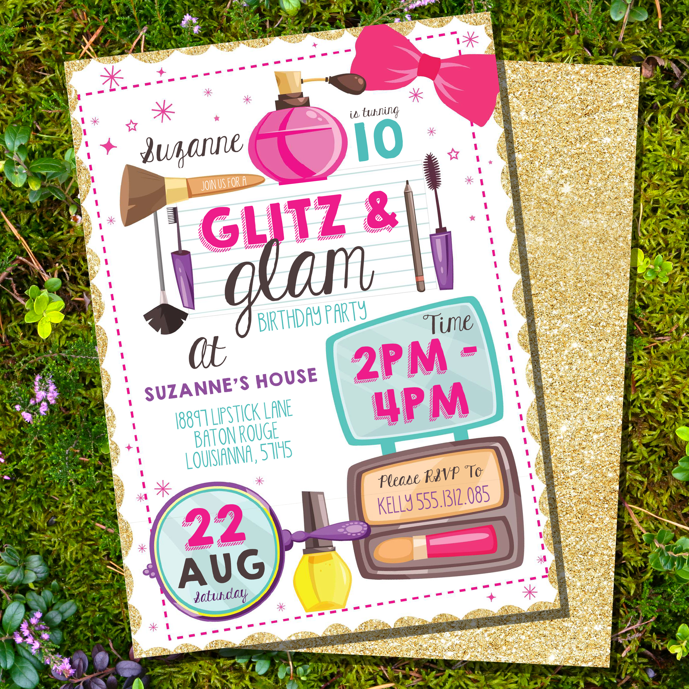 Glitz and Glam Tween Girls Slumber Party Invitations