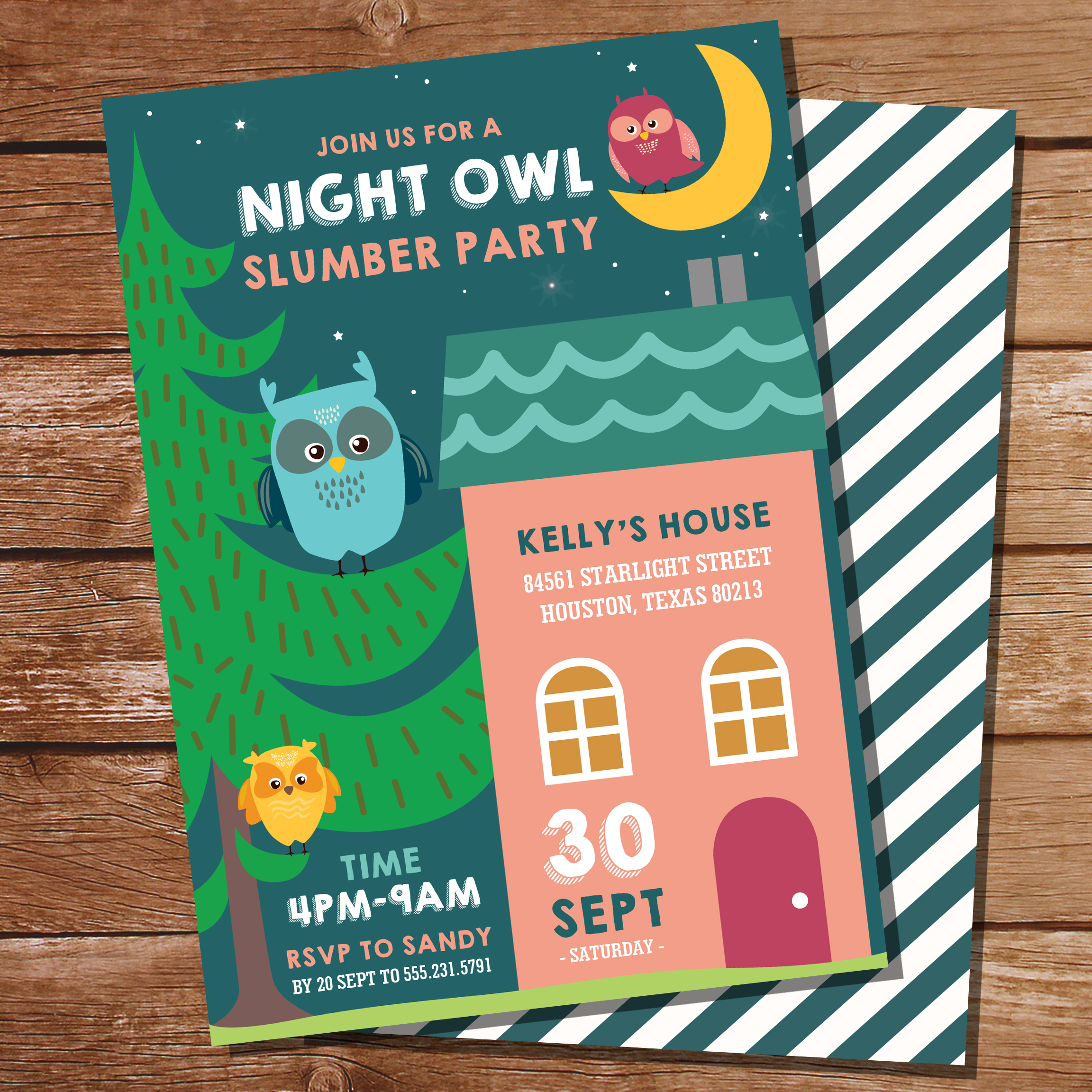 Night Owl Tween Girls Slumber Party Invitations 