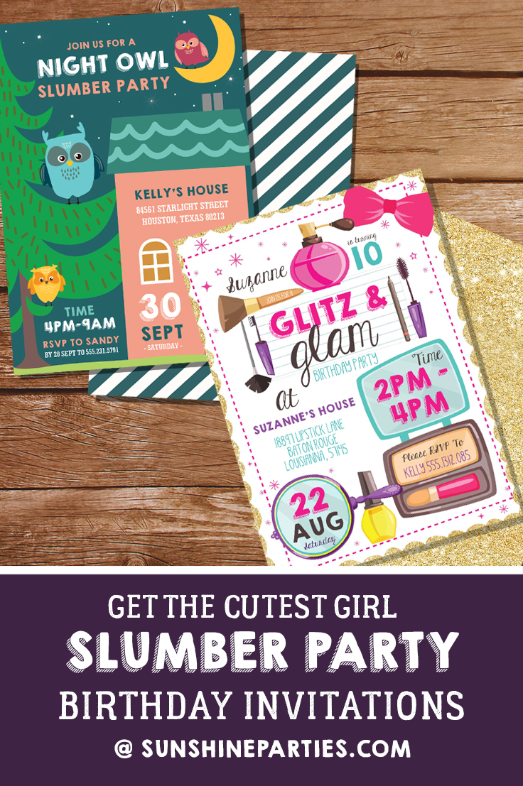 Tween Girl Slumber Party Birthday Party Invitations  