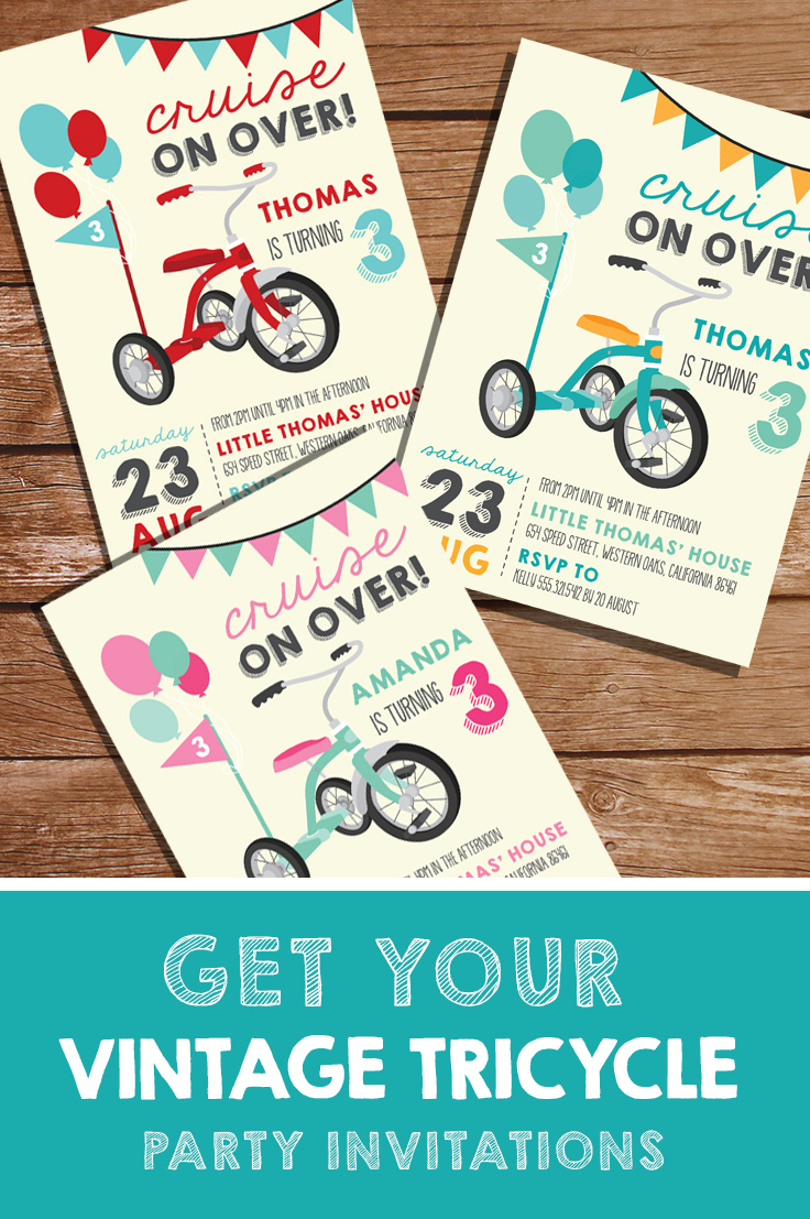 Vintage Tricycle Party Birthday Invitation