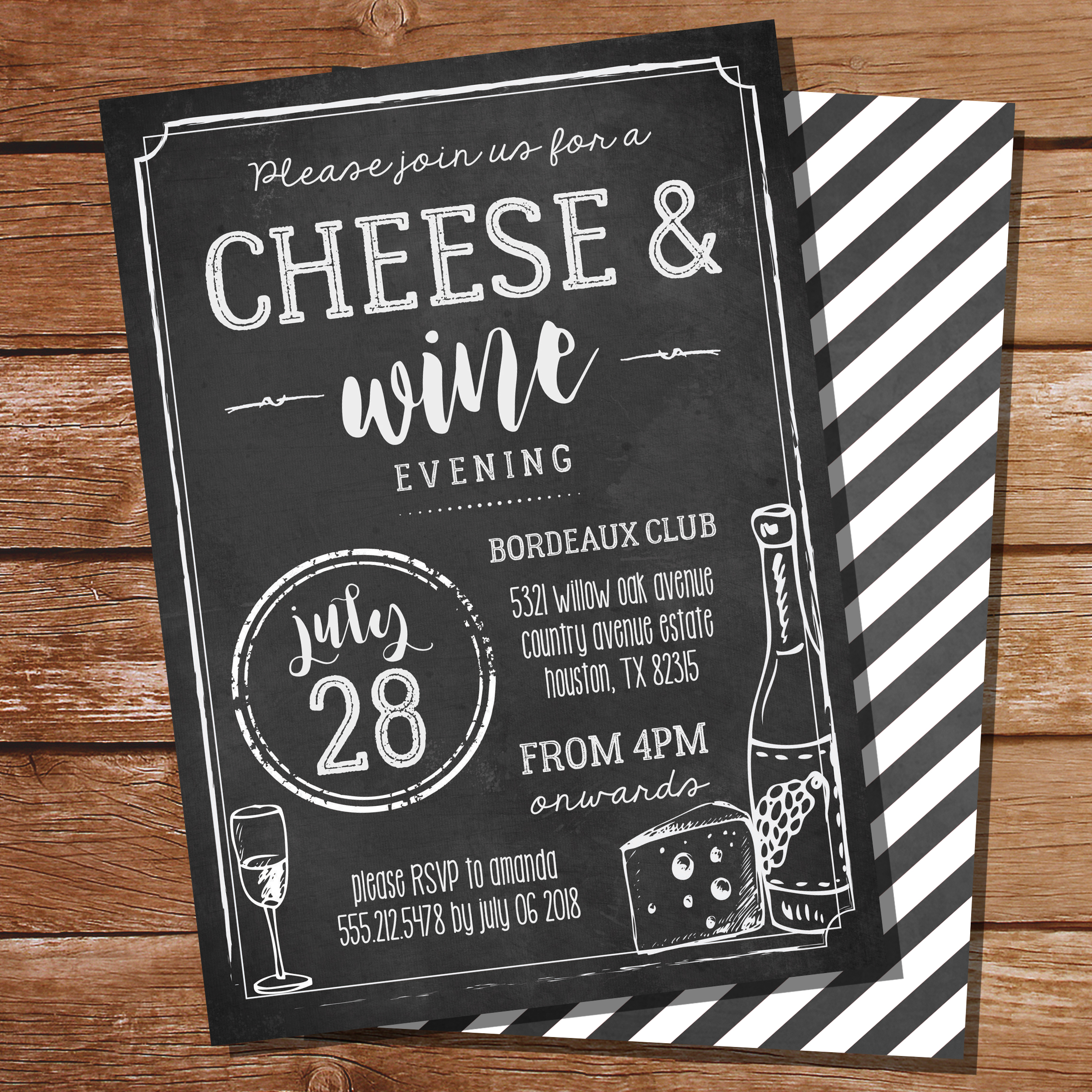 cheese and wine evening invitation