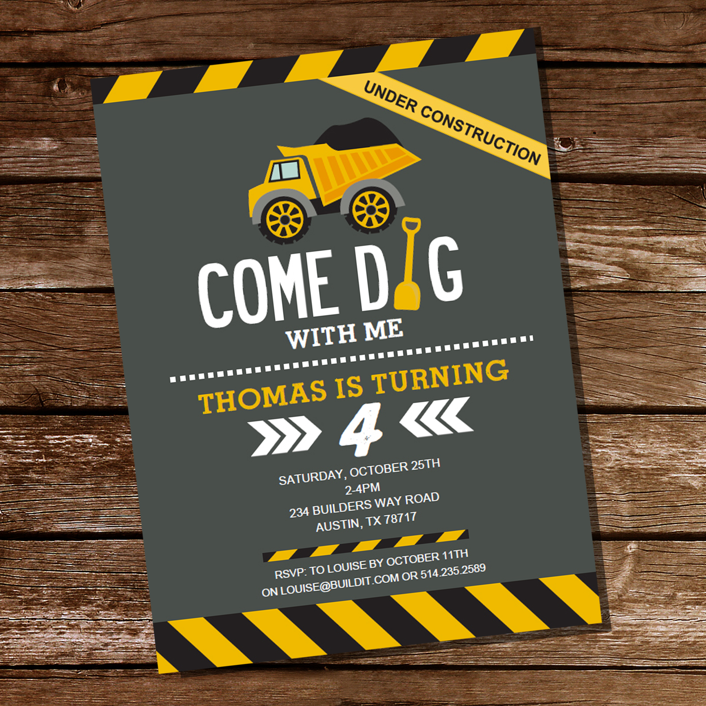 Dump Truck Construction Party Invitation