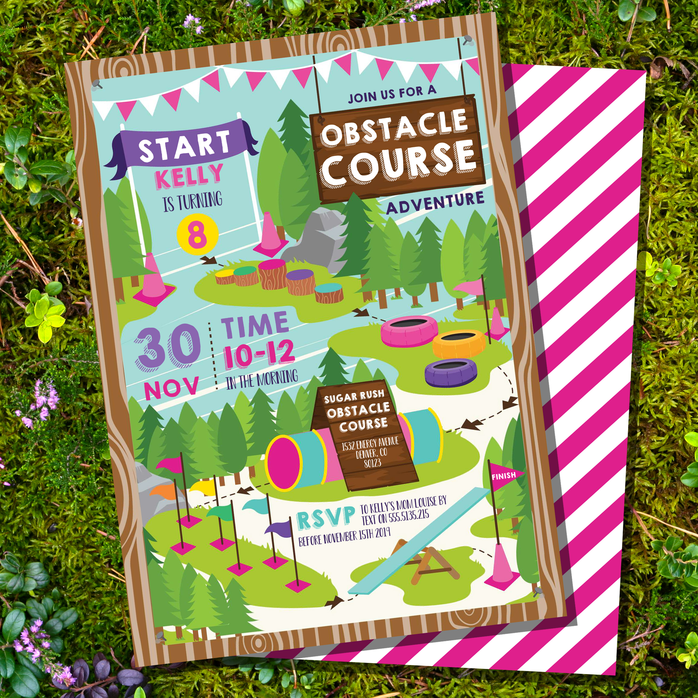girls obstacle course active party invitation 