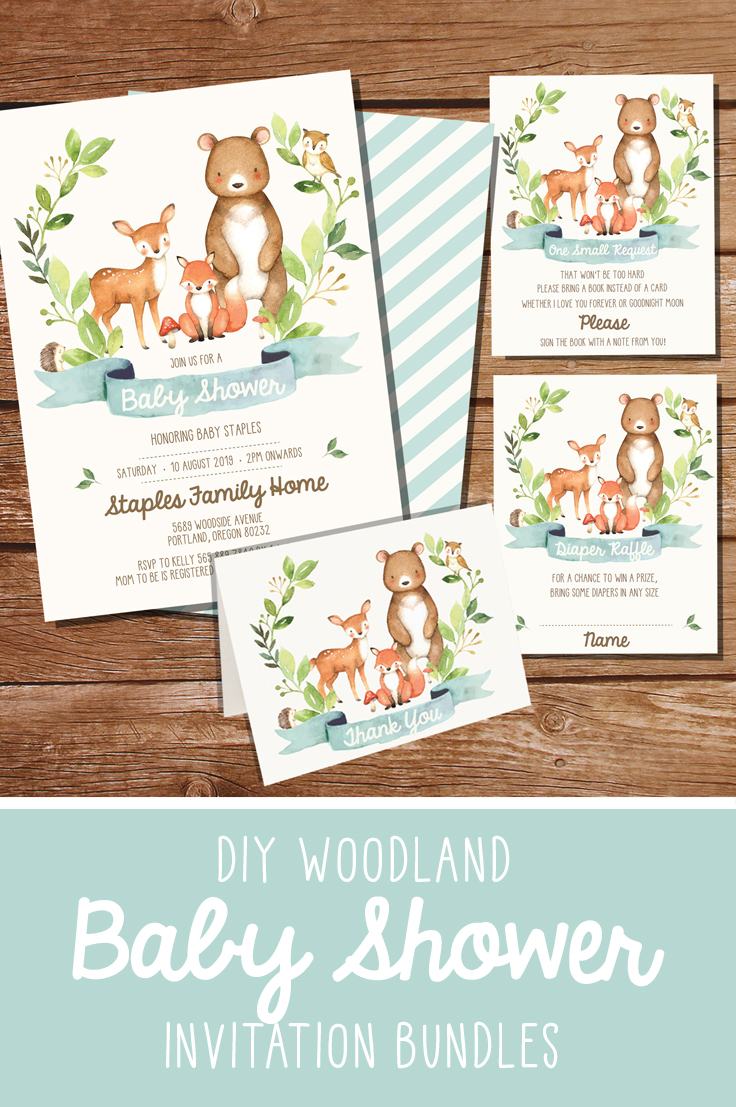 woodland baby shower invitation set