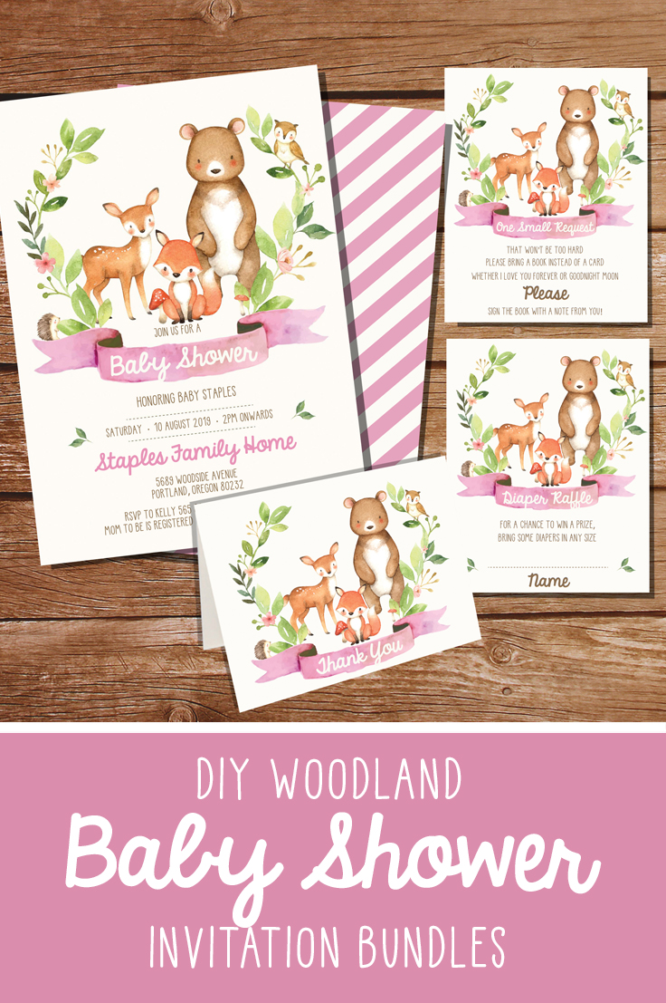 woodland baby shower invitation set